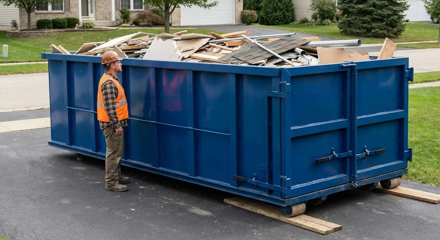 Dumpster loaded correctly to avoid overage fees in Redwood City, CA
