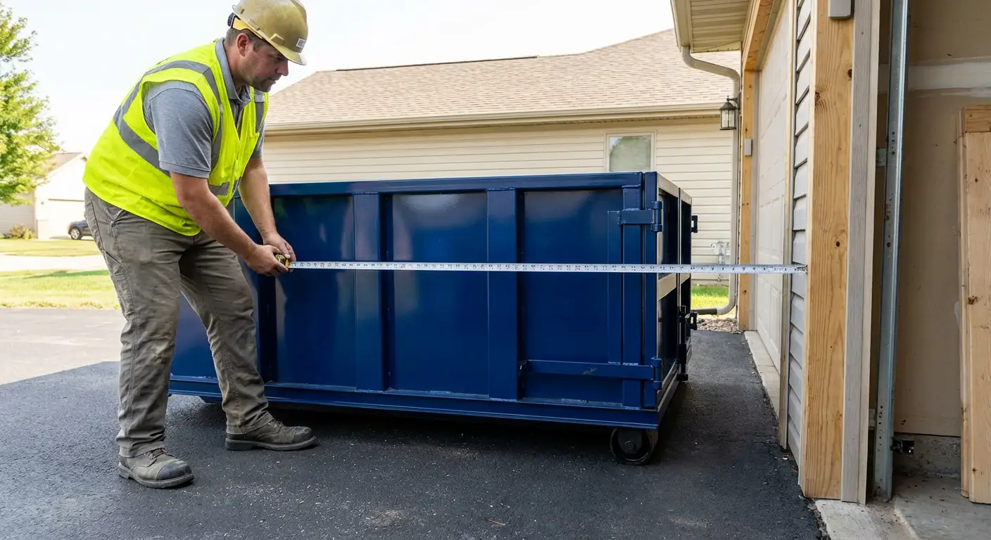 Site assessment for dumpster placement showing clearance requirements in Redwood City, CA
