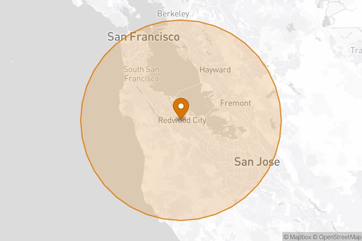service area service area map in Redwood City, CA