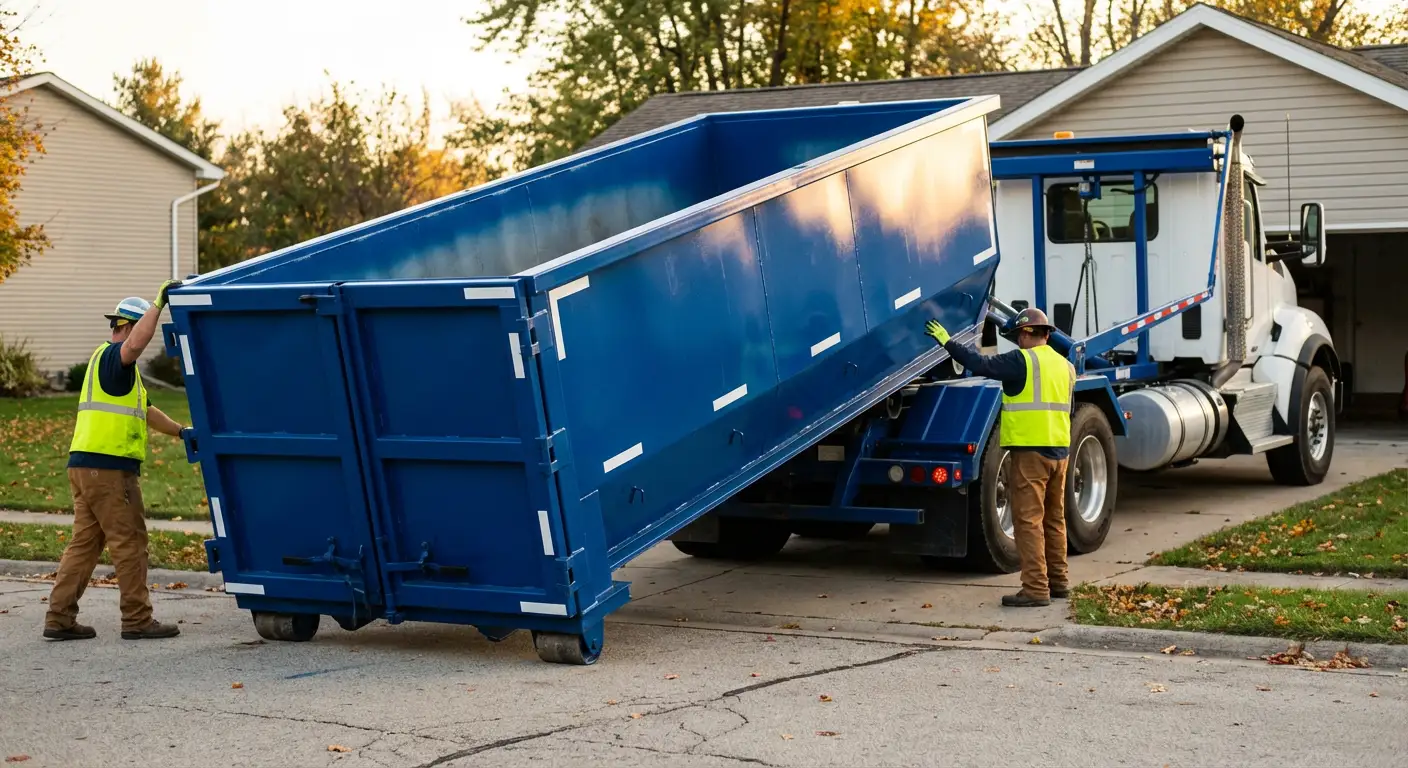 Roll-off dumpster delivery truck in Redwood City, CA